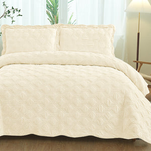 Velvet Embroidered Quilt Set - Rice White